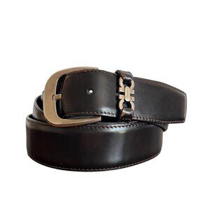 Ferragamo Dark Brown Leather Mens Dress Belt 44"